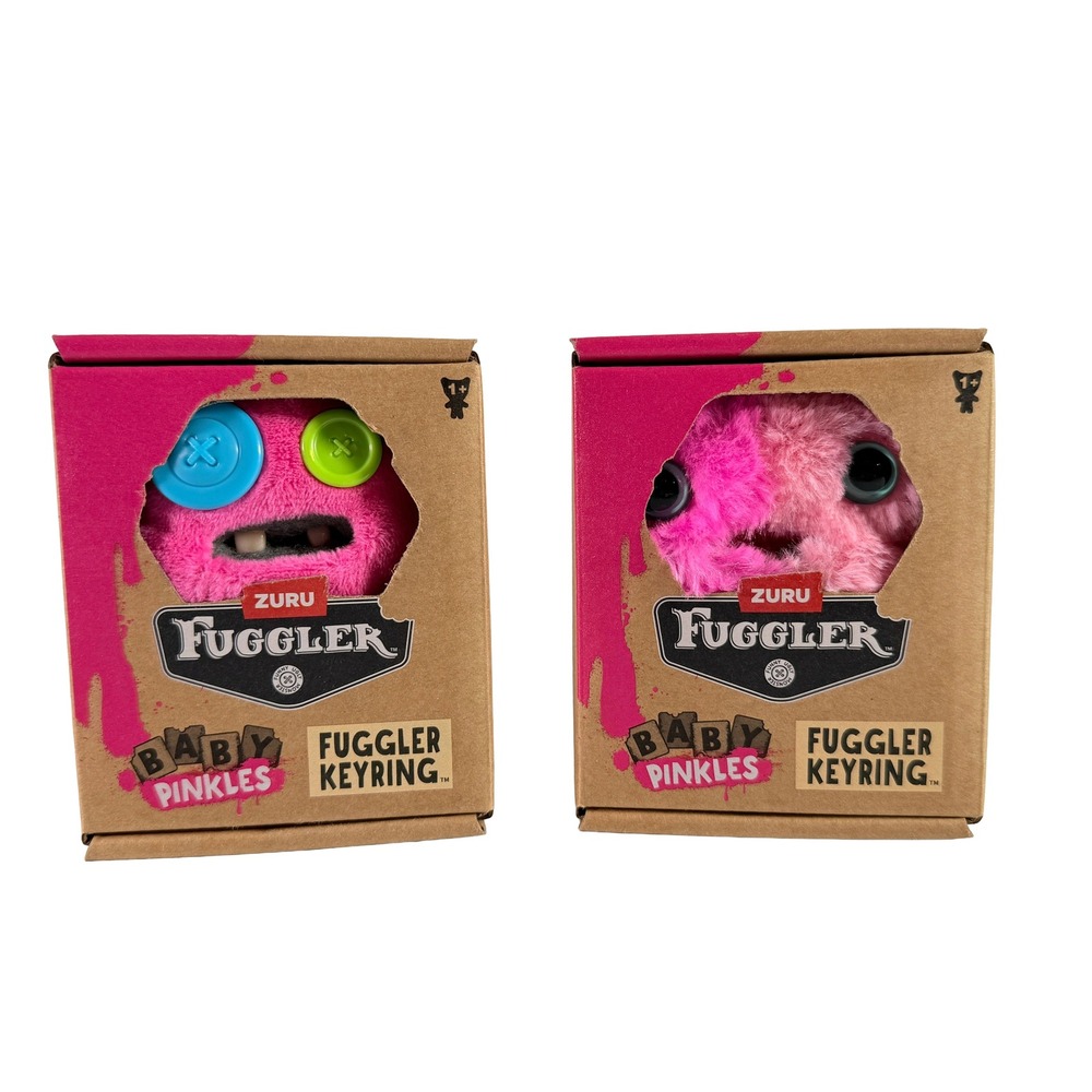 ZURU Fuggler Baby Pinkles Keyring Clip Plush Lot of 2 Gaptooth & Monster Eyes